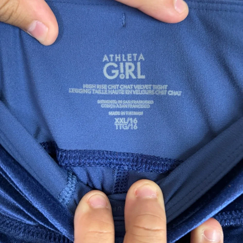 Athleta Girl High Rise Chit Chat Velvet Tights Leggings XXL (16) NWT‎ Blue